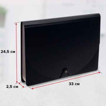 Папка-органайзер для бумаг и документов на резинке 13отд А4 черная BRAUBERG DOCS 1/18 (Клиент)