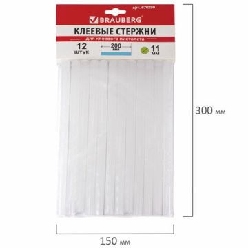 Клеевые стержни диаметр 11мм длина 200мм белые12 шт BRAUBERG 1/50/100 (Клиент)
