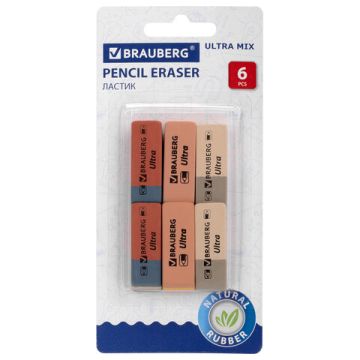 Набор ластиков 41х14х8мм натур каучук BRAUBERG Ultra Mix (6шт) 1/10/200 (Клиент)