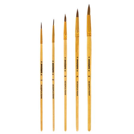 Кисти НАБОР 5шт ПОНИ, круглые № 1,2,3,4,5 блистер ЮНЛАНДИЯ 1/12