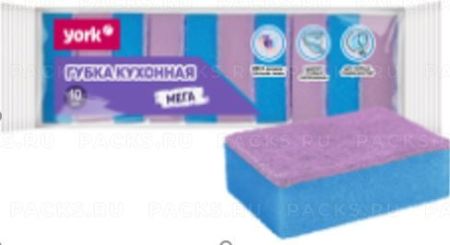 Губка для посуды (5шт) 100х70х35мм Мега YORK 1/28