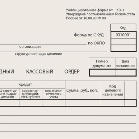 Бланк ПКО приходный кассовый ордер (100) 1/20