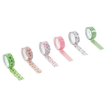 Клейкие ленты 15мм х 5м декоративные ОСТРОВ СОКРОВИЩ, КОМПЛЕКТ 6шт, ассорти №1, блистер