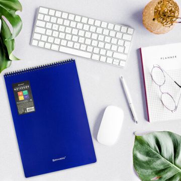 Блокнот 80л А4 клетка обложка пластик синий BRAUBERG 1/30