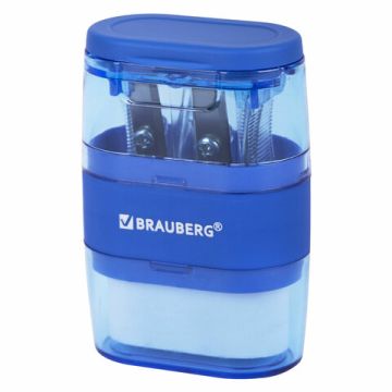 Точилка 2 отверстия 2в1 с ластиком ассорти BRAUBERG Double 1/12 (Клиент)