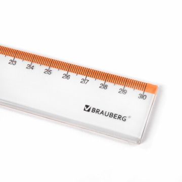 Линейка 30см пластиковая прозрачная с оранжевой шкалой BRAUBERG Fresh zone 1/24 (Клиент)