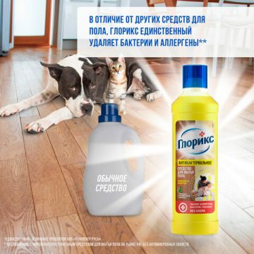 Средство жидкое 1л для мытья полов GLORIX (Глорикс) Лимонная Энергия дезинфицирующее 1/12 (клиент)